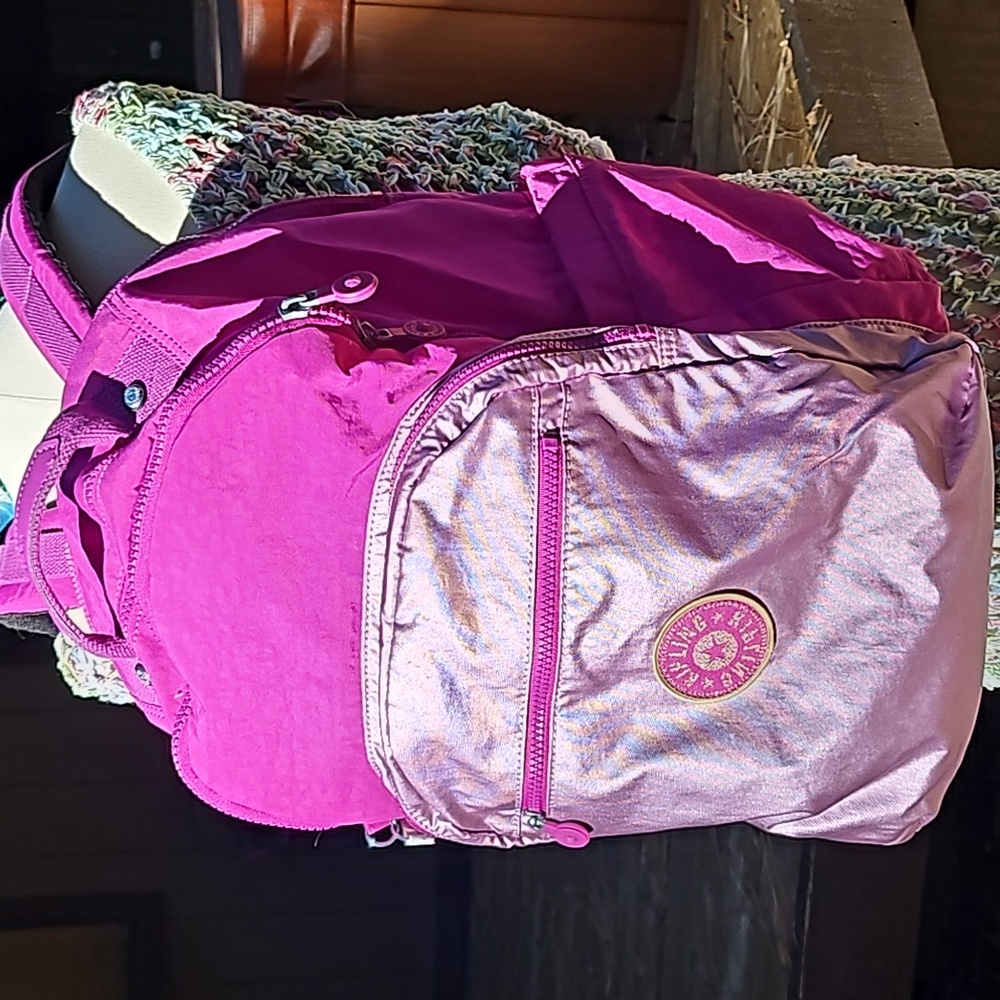 Kipling Seoul extra Large 17" Pink and Metallic Computer Backpack